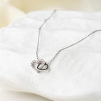 Double Heart Charm Necklace with Crystal Accent