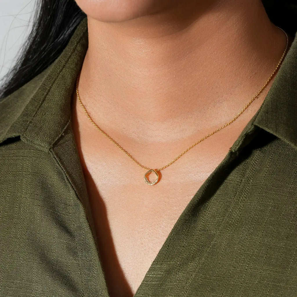 Minimal Oval Charm Necklace with Crystal Detail