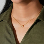 Minimal Oval Charm Necklace with Crystal Detail