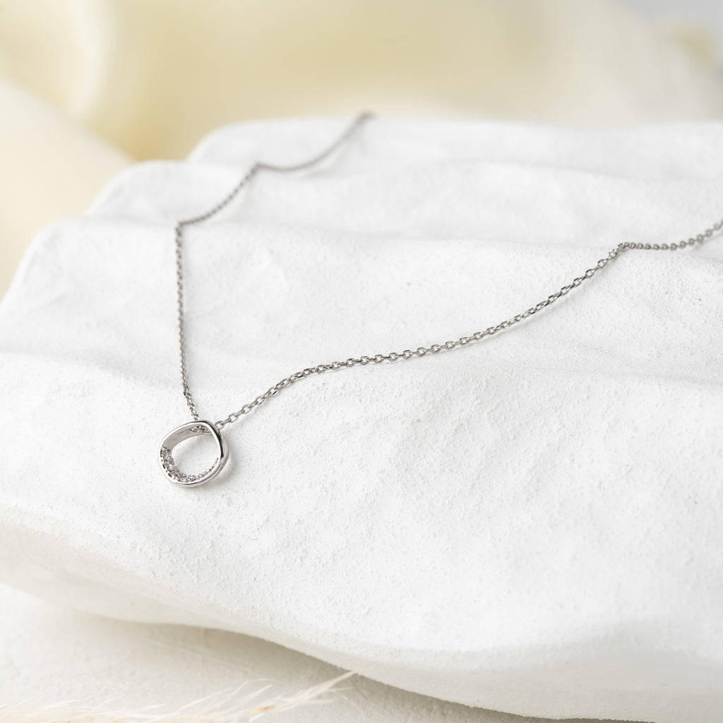 Minimal Oval Charm Necklace with Crystal Detail