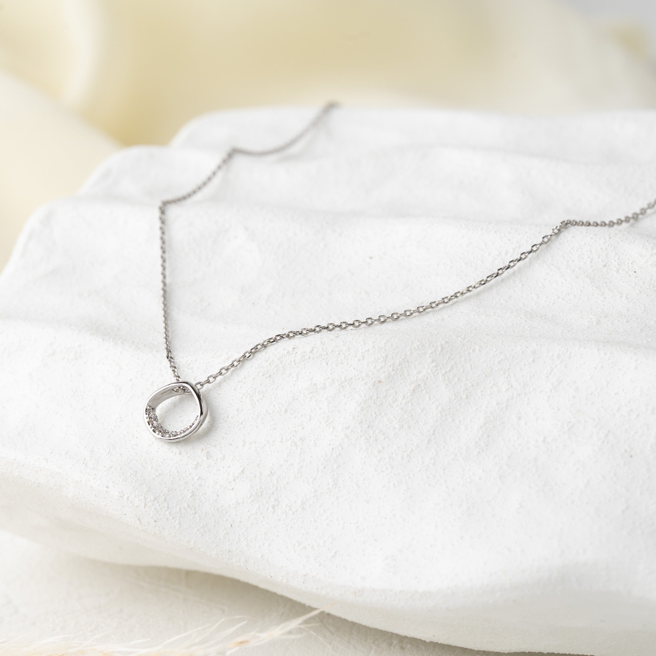 Minimal Oval Charm Necklace with Crystal Detail