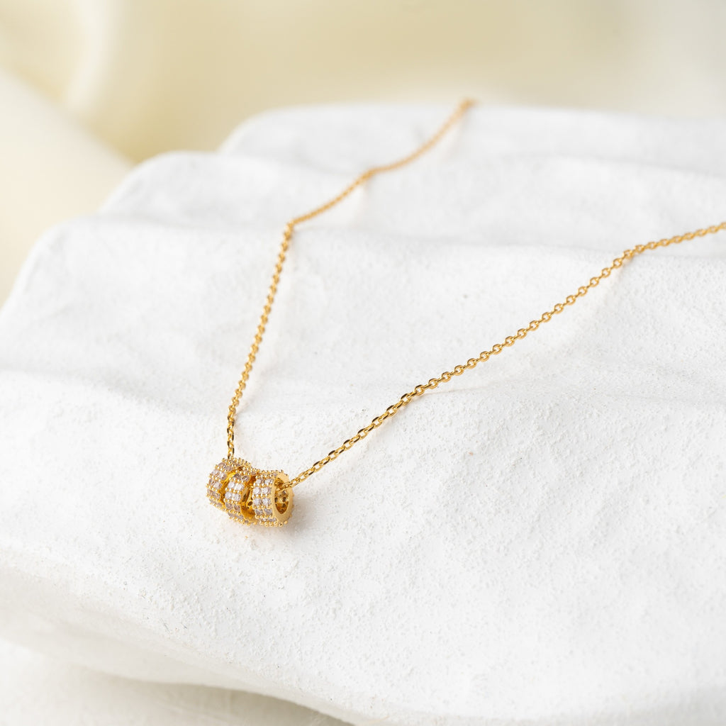 Triple Hoop Crystal Charm Necklace