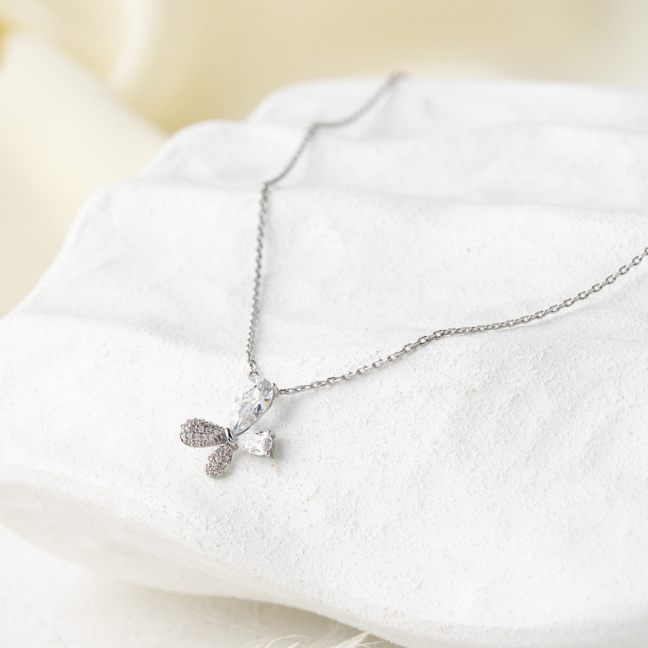 Crystal Bow Drop Pendant Necklace