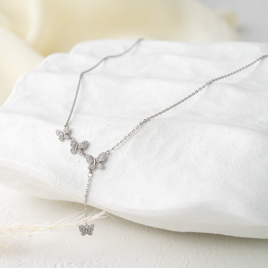Butterfly Drop Necklace with Crystal Detailing