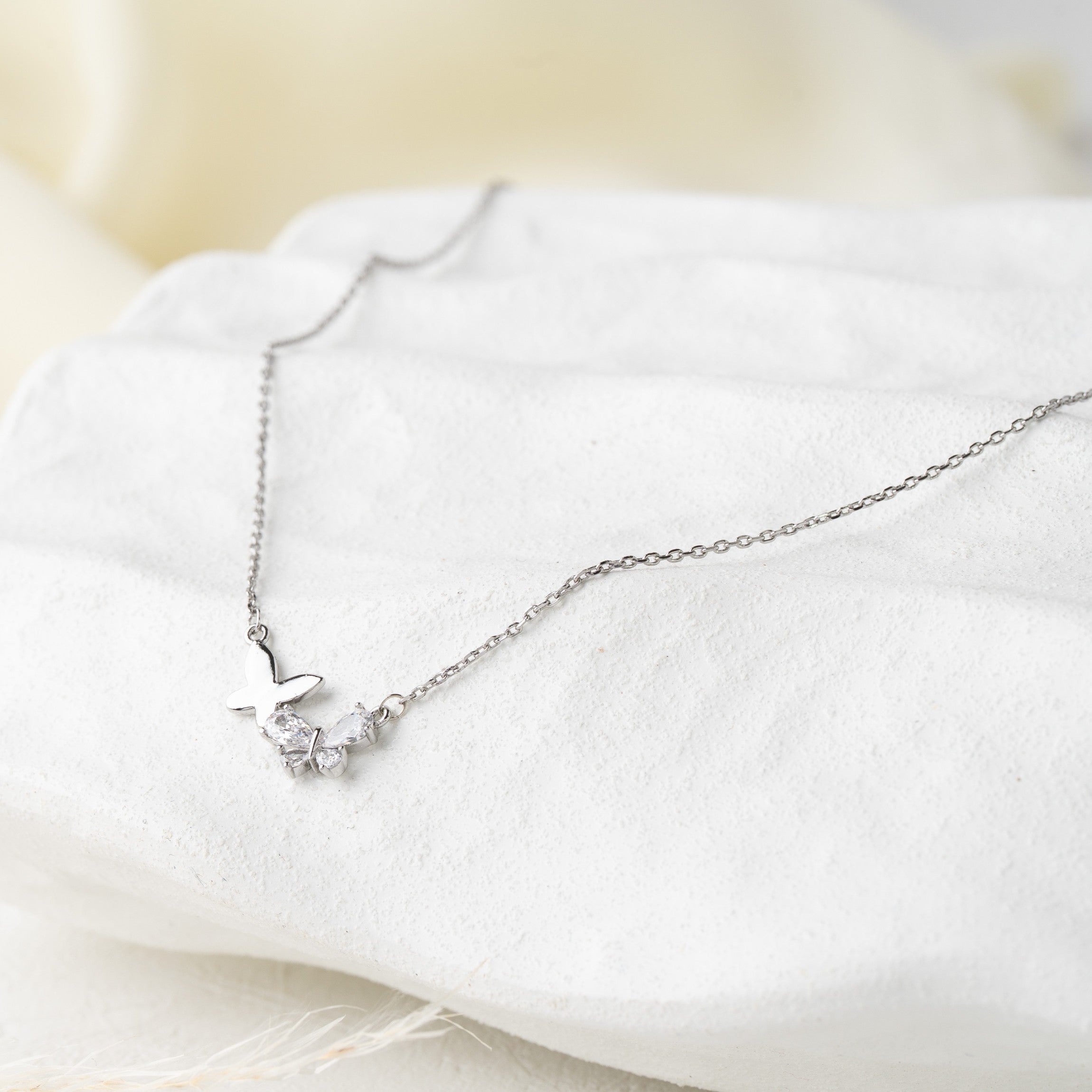 Butterfly Duo Pendant Necklace with Crystal Accent