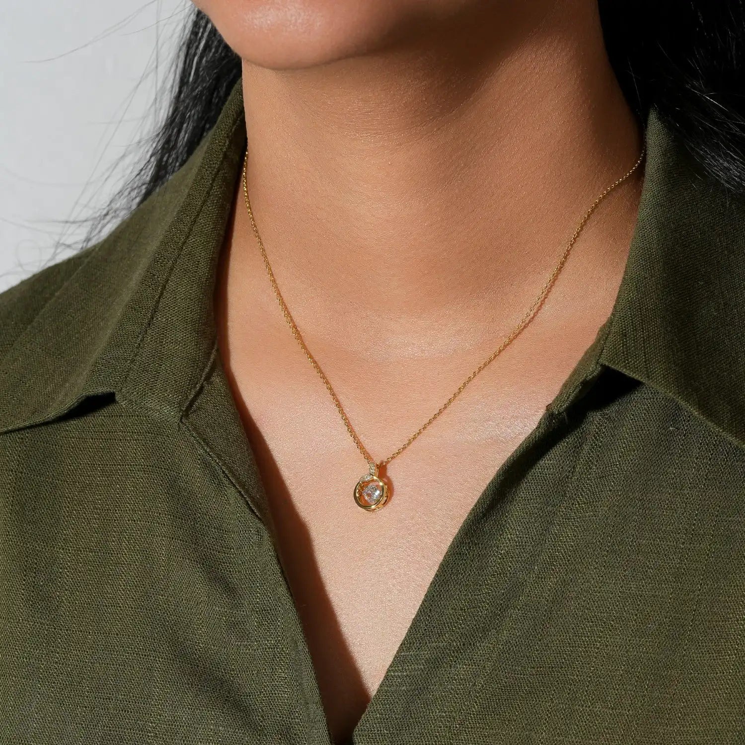 Open Heart Charm Necklace with Crystal Accent