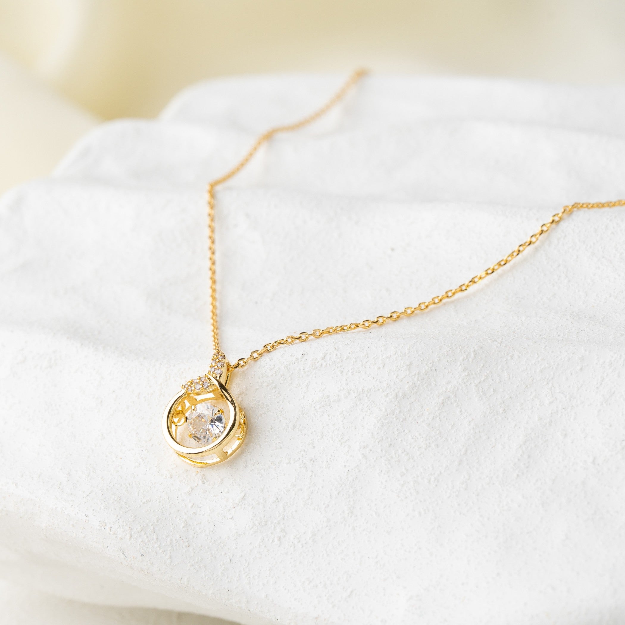 Open Heart Charm Necklace with Crystal Accent