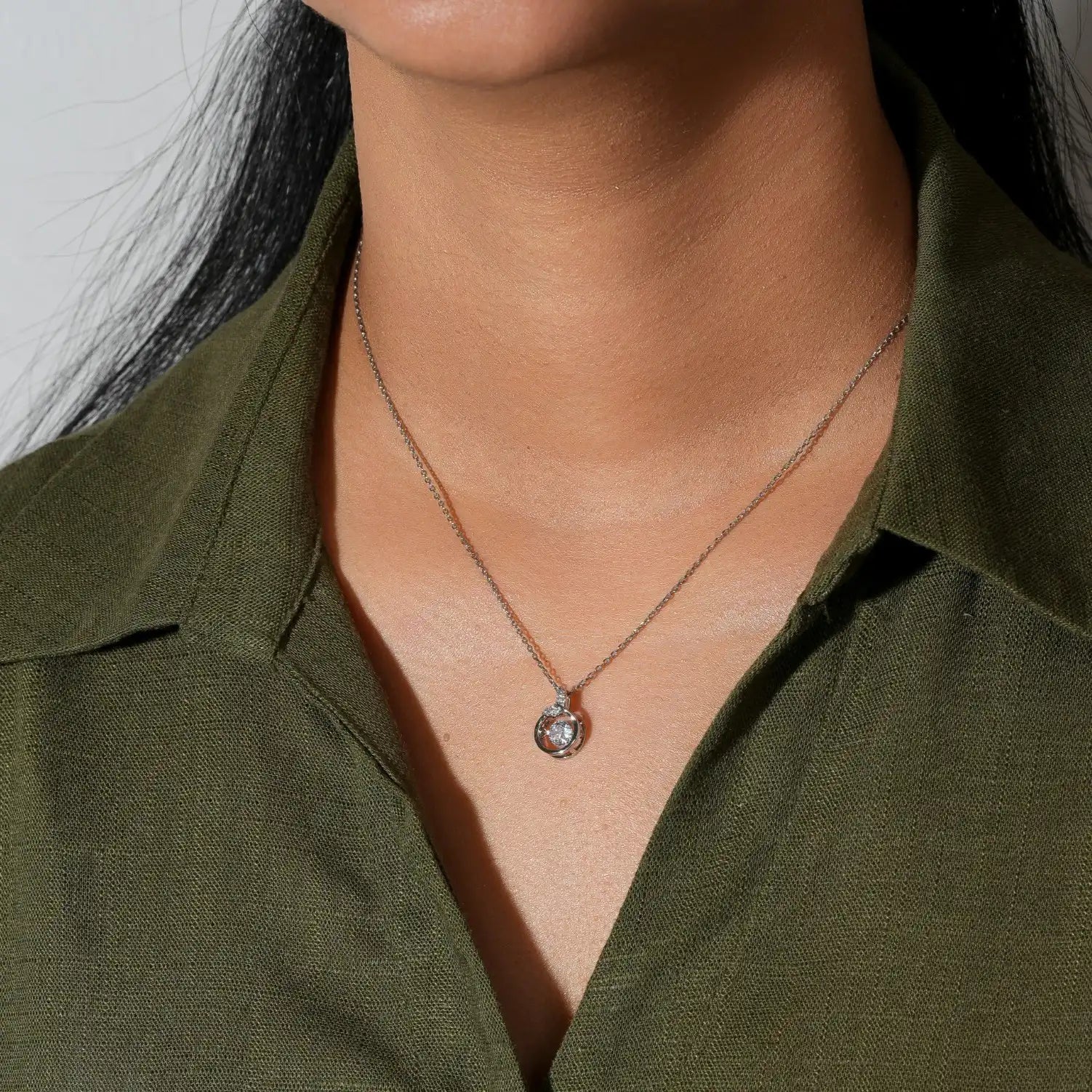 Open Heart Charm Necklace with Crystal Accent