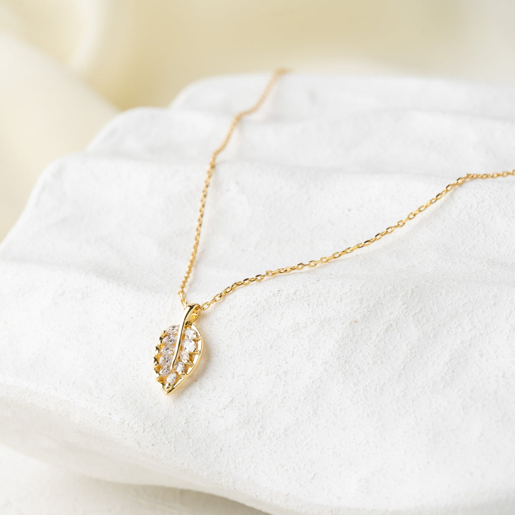 Crystal Leaf Drop Pendant Necklace