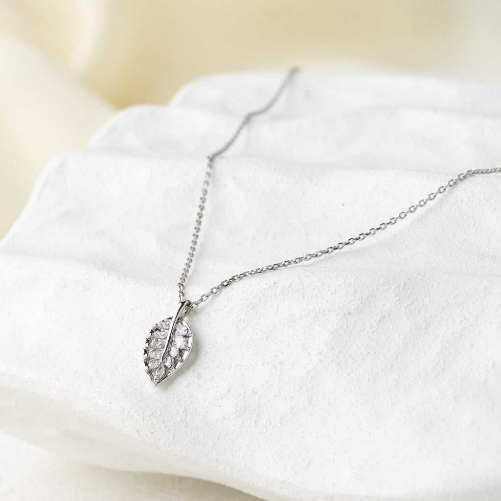 Crystal Leaf Drop Pendant Necklace