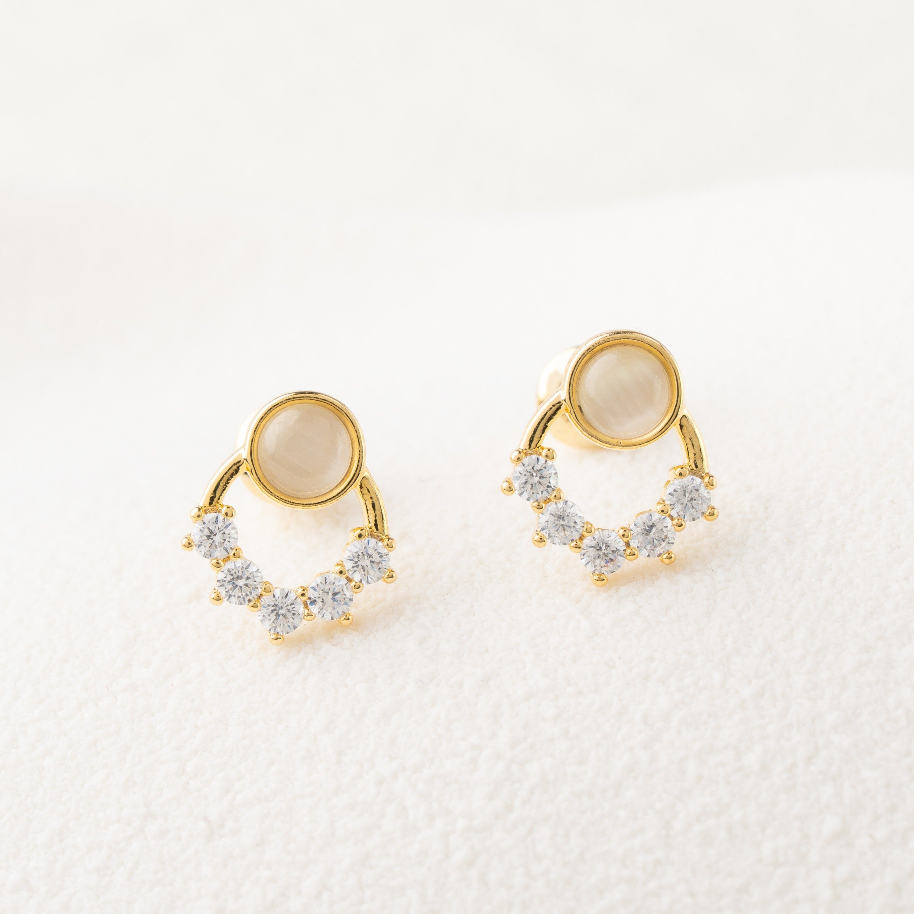 Opal & Crystal Half Hoop Stud Earrings