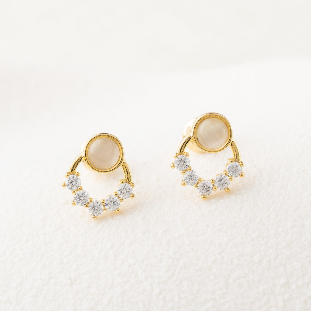 Opal & Crystal Half Hoop Stud Earrings