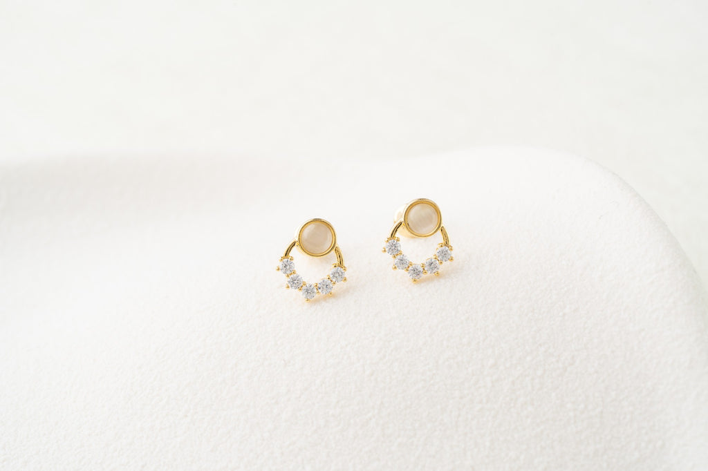 Opal & Crystal Half Hoop Stud Earrings