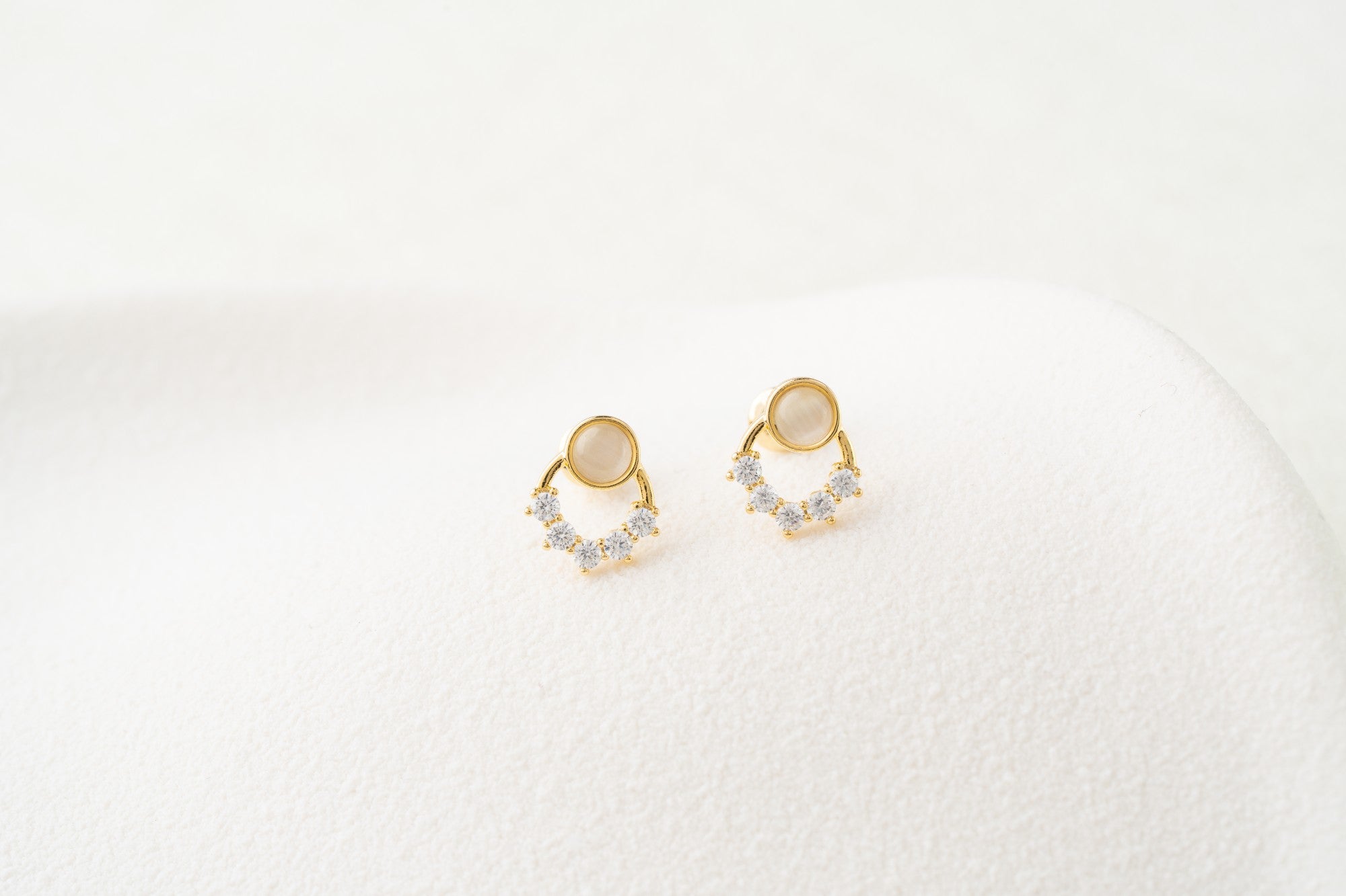 Opal & Crystal Half Hoop Stud Earrings