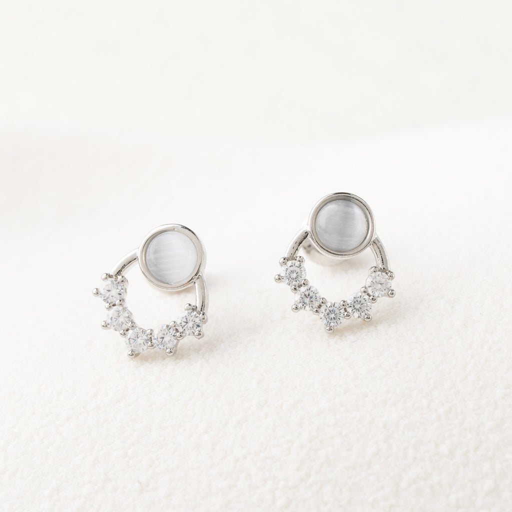 Opal & Crystal Half Hoop Stud Earrings
