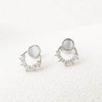 Opal & Crystal Half Hoop Stud Earrings