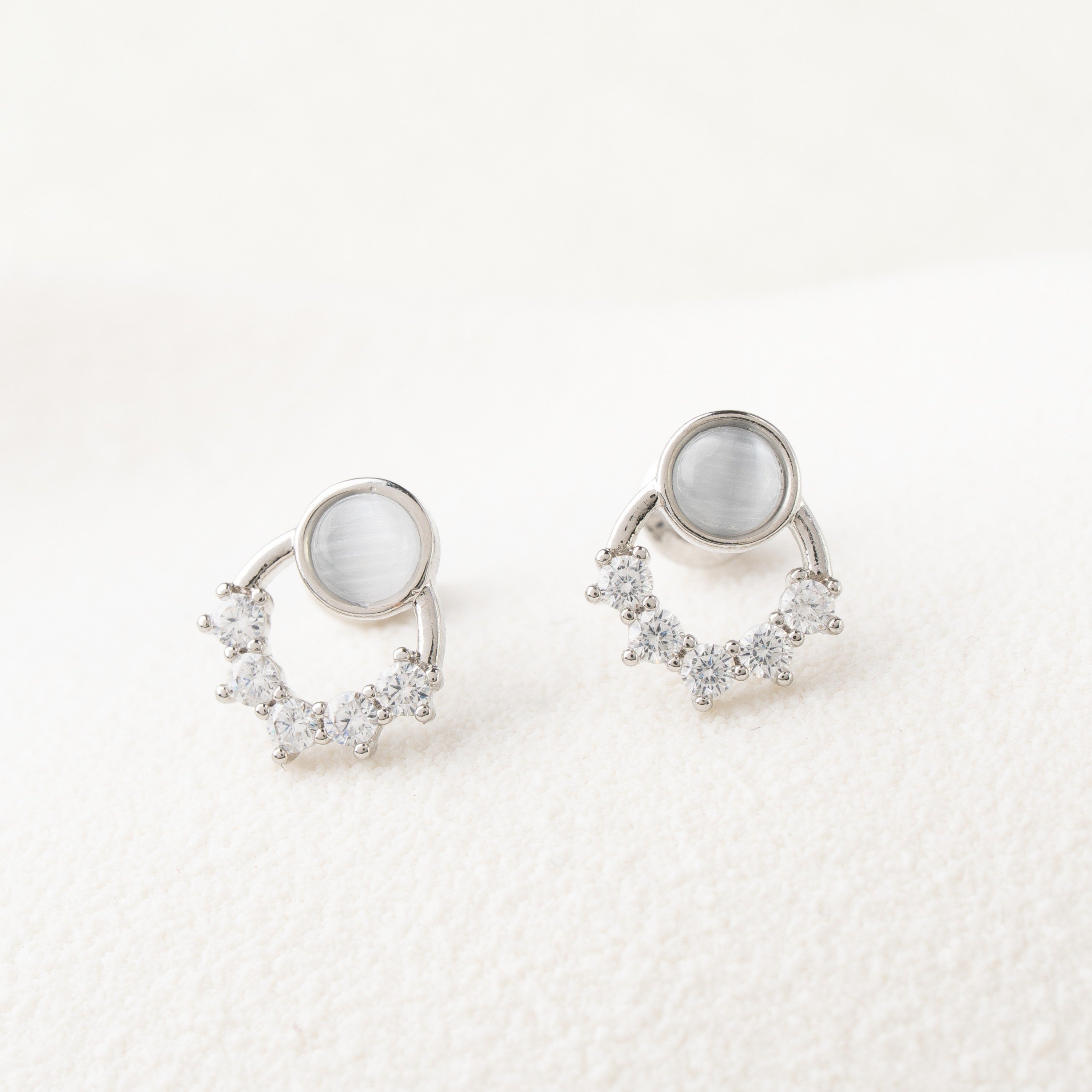 Opal & Crystal Half Hoop Stud Earrings