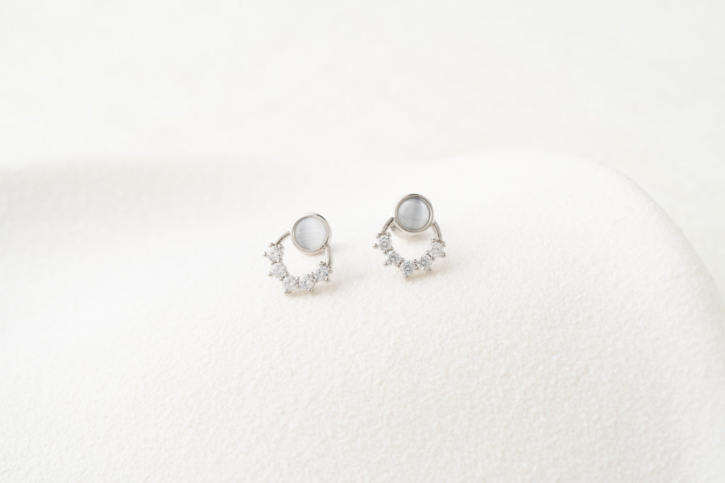 Opal & Crystal Half Hoop Stud Earrings
