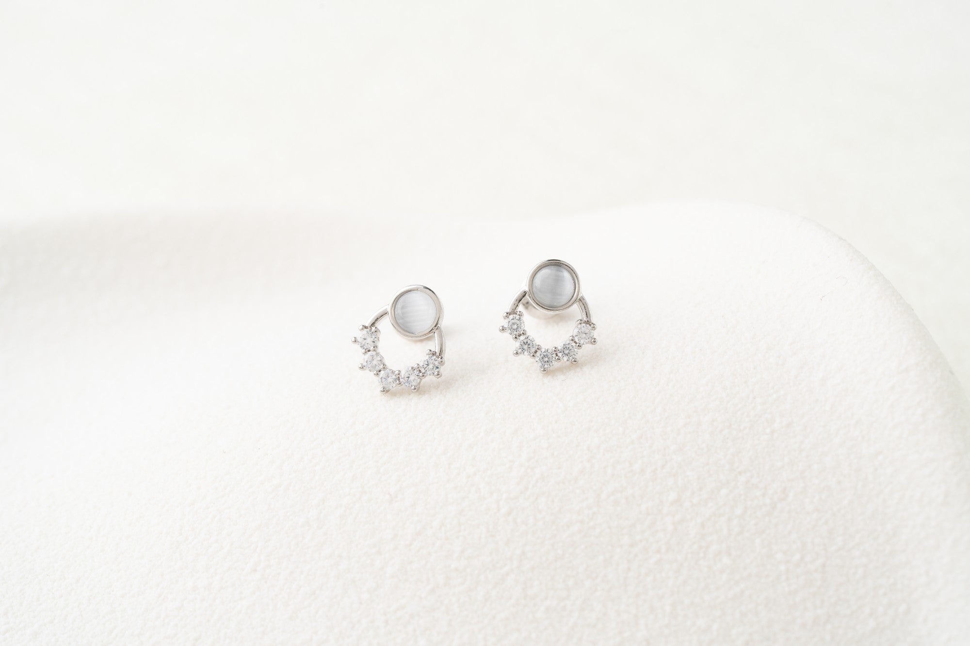 Opal & Crystal Half Hoop Stud Earrings