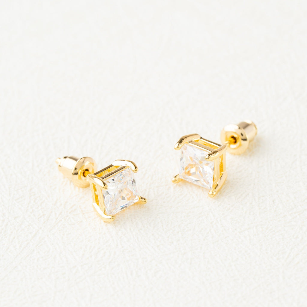 Princess Cut Crystal Stud Earrings