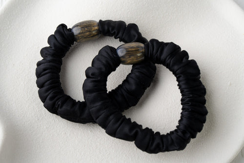 Black Satin Scrunchie Hair Ties (Set of 2)
