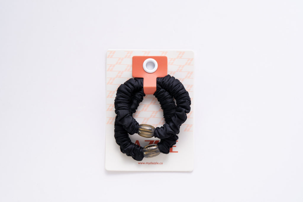 Black Satin Scrunchie Hair Ties (Set of 2)