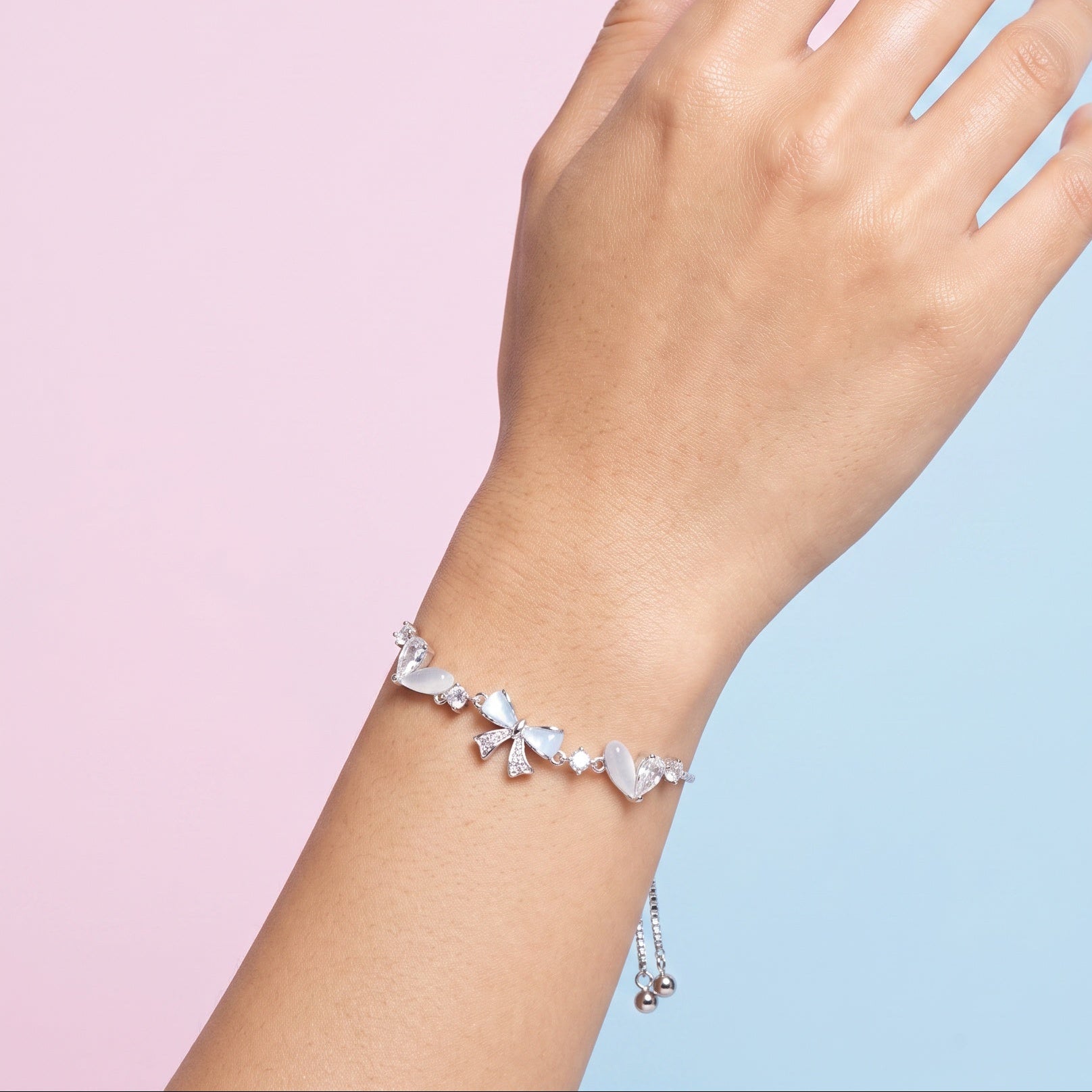 Opal Bow & Crystal Charm Adjustable Bracelet