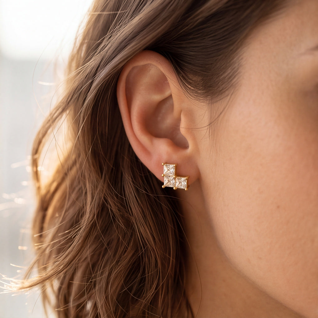 Cluster Stone Stud Earrings