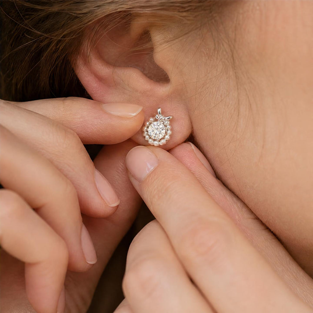 Stone & Pearl Halo Stud Earrings