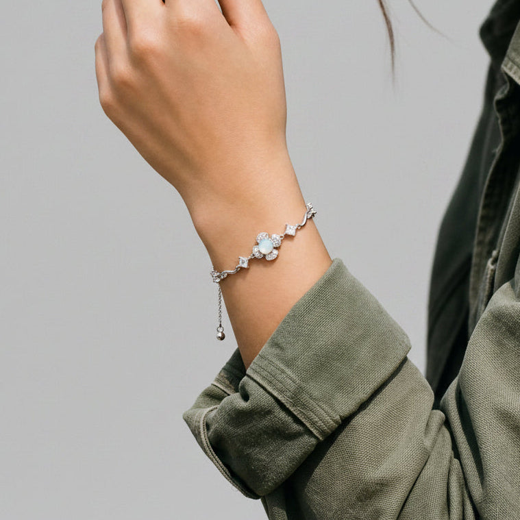 Flower Motif Crystal Adjustable Bracelet
