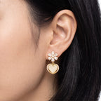 Crystal Flower & Heart Drop Earrings