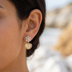 Crystal Flower & Heart Drop Earrings