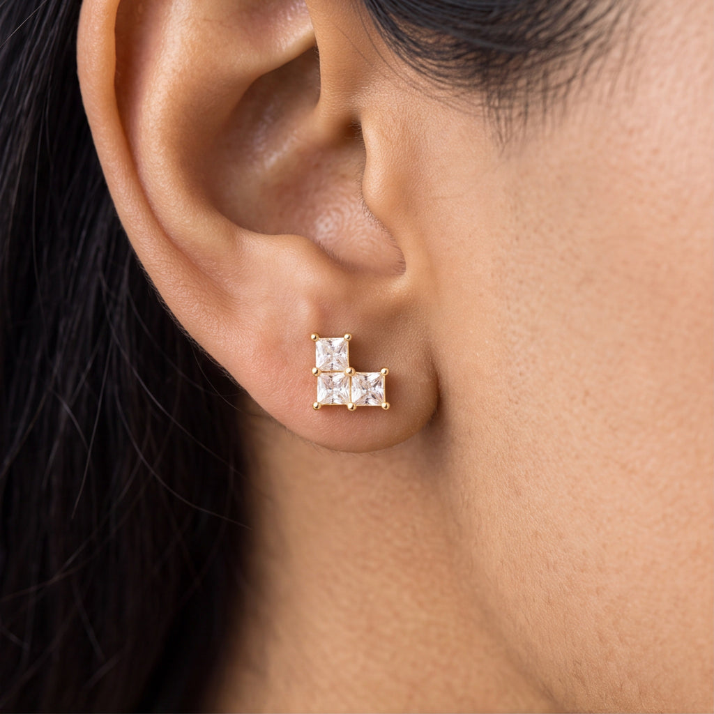 Cluster Stone Stud Earrings