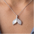 Dual Leaf Necklace with Crystal & Pearl Accent