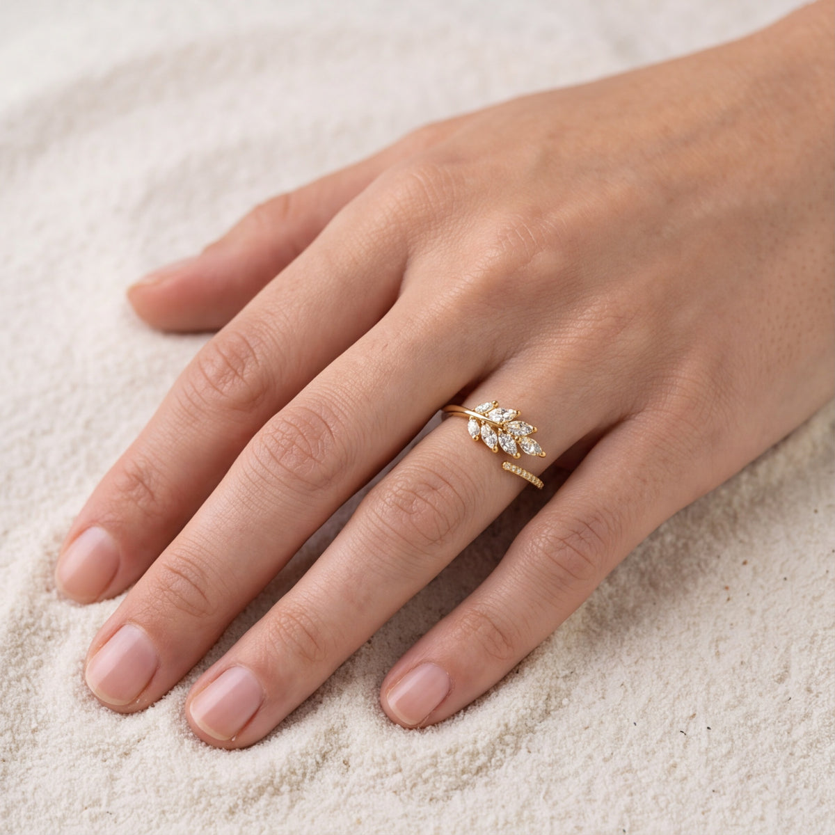 Elegant Leaf Crystal Wrap Ring