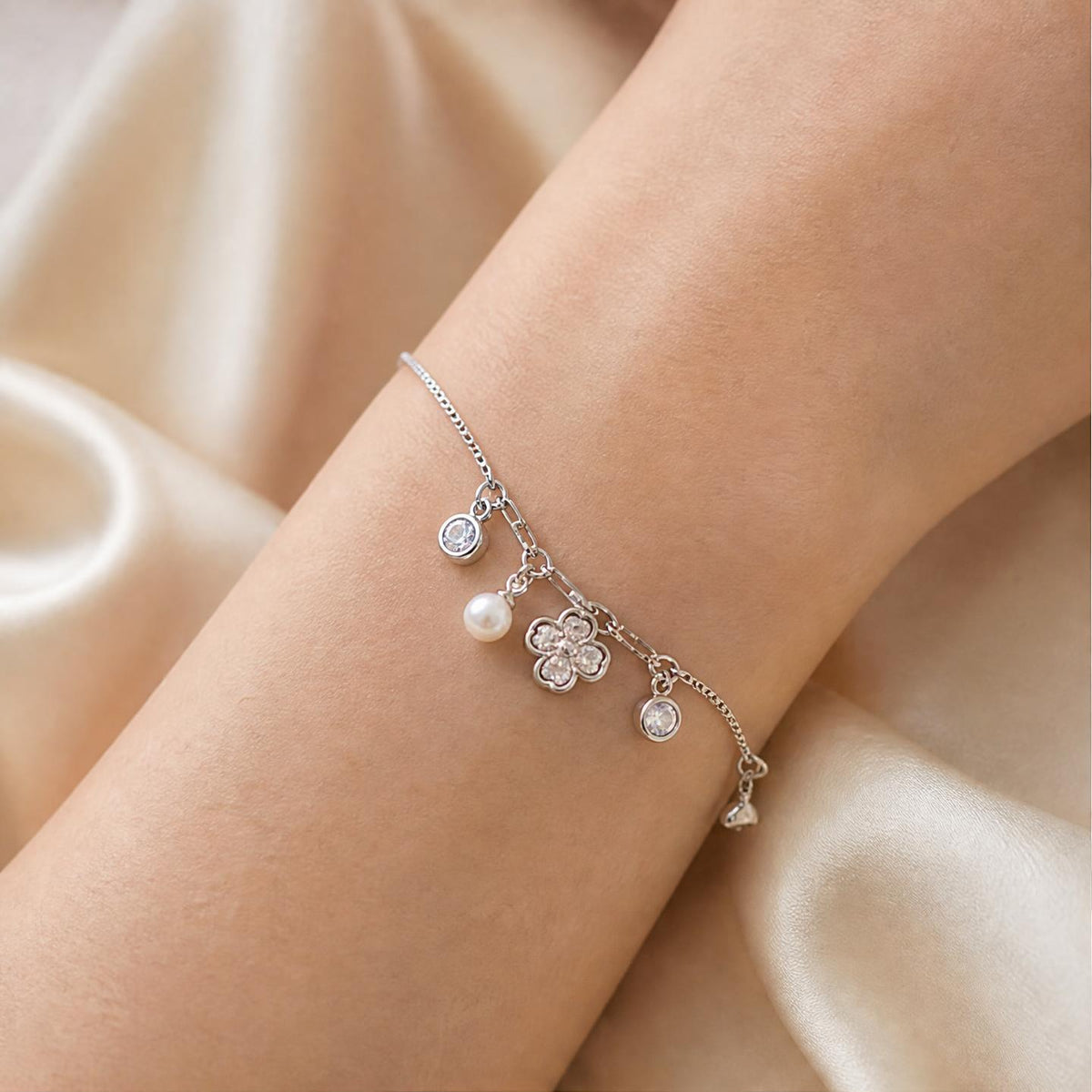 Multi Charm Pearl Adjustable Bracelet