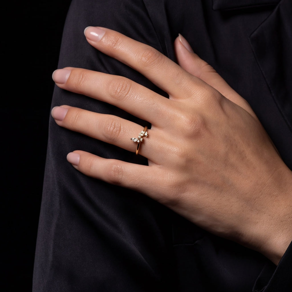 Minimal Floral Spark Ring with Crystal Petals