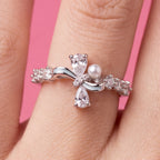 Elegant Bow Pearl & Crystal Ring