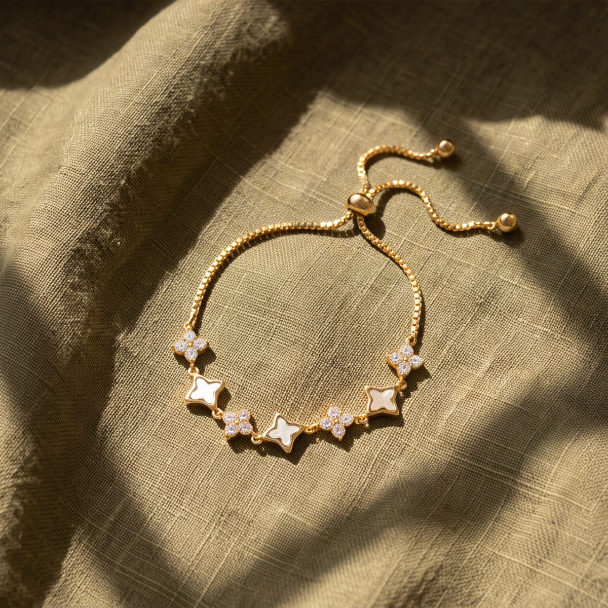 Geometric Clover & Crystal Adjustable Bracelet