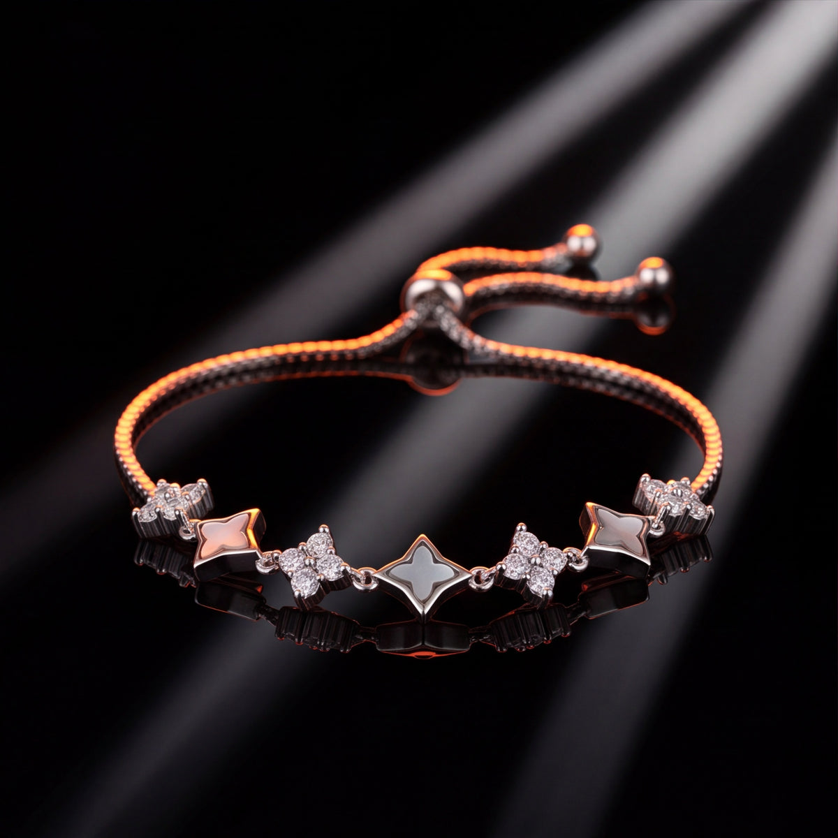 Geometric Clover & Crystal Adjustable Bracelet