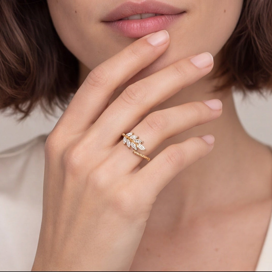 Elegant Leaf Crystal Wrap Ring