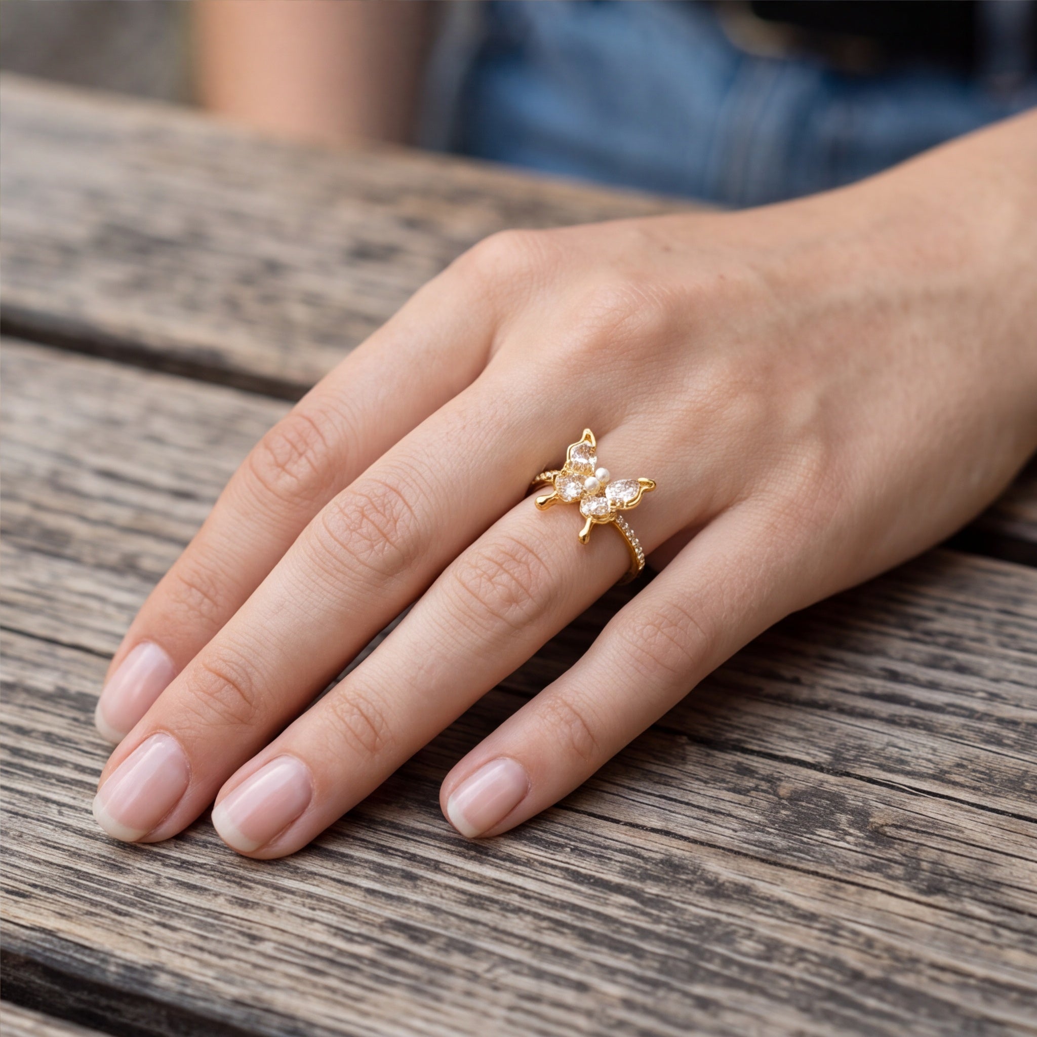 Butterfly Pearl & Crystal  Ring