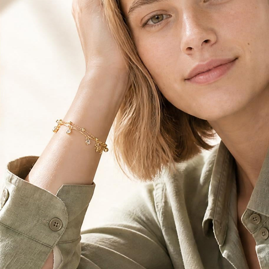 Layered Butterfly Charm & Crystal Adjustable Bracelet