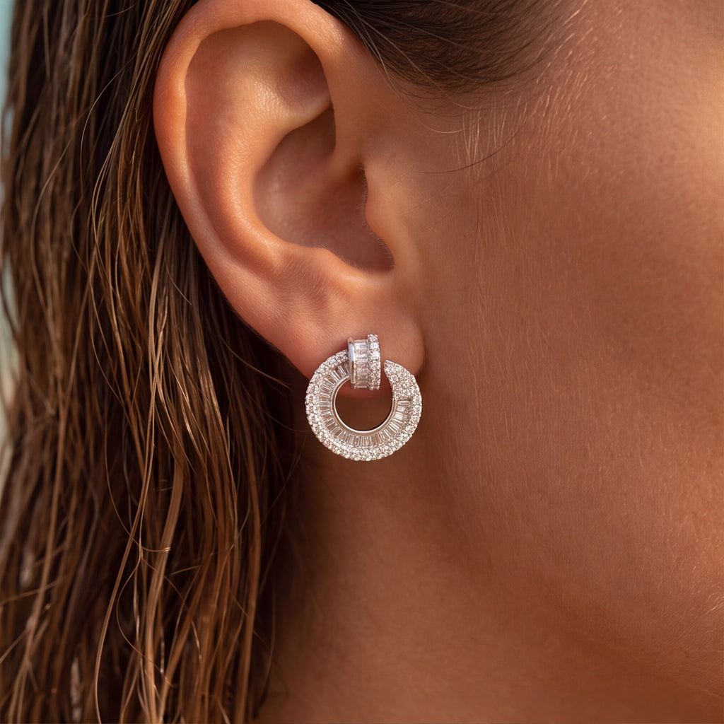 Radiant Halo Crystal Hoop Stud Earrings