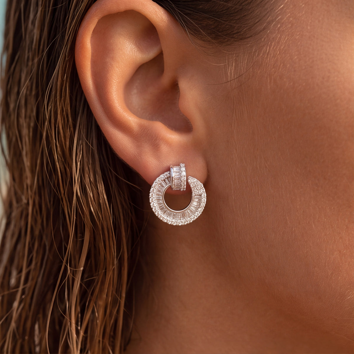 Radiant Halo Crystal Hoop Stud Earrings