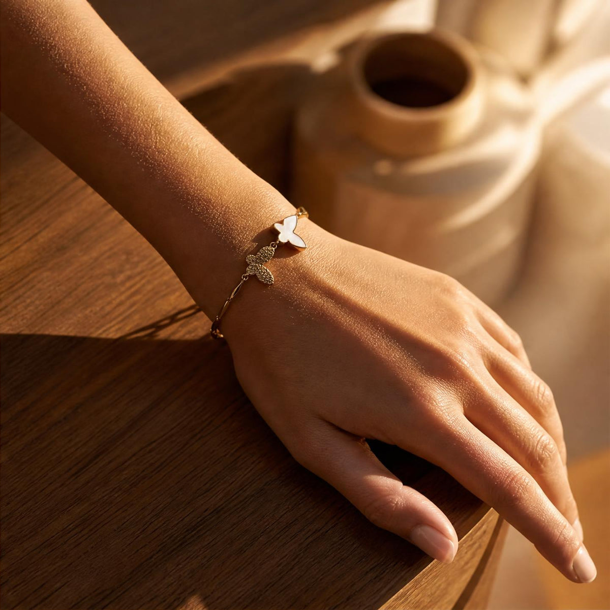 Dual Butterfly Charm Adjustable Bracelet