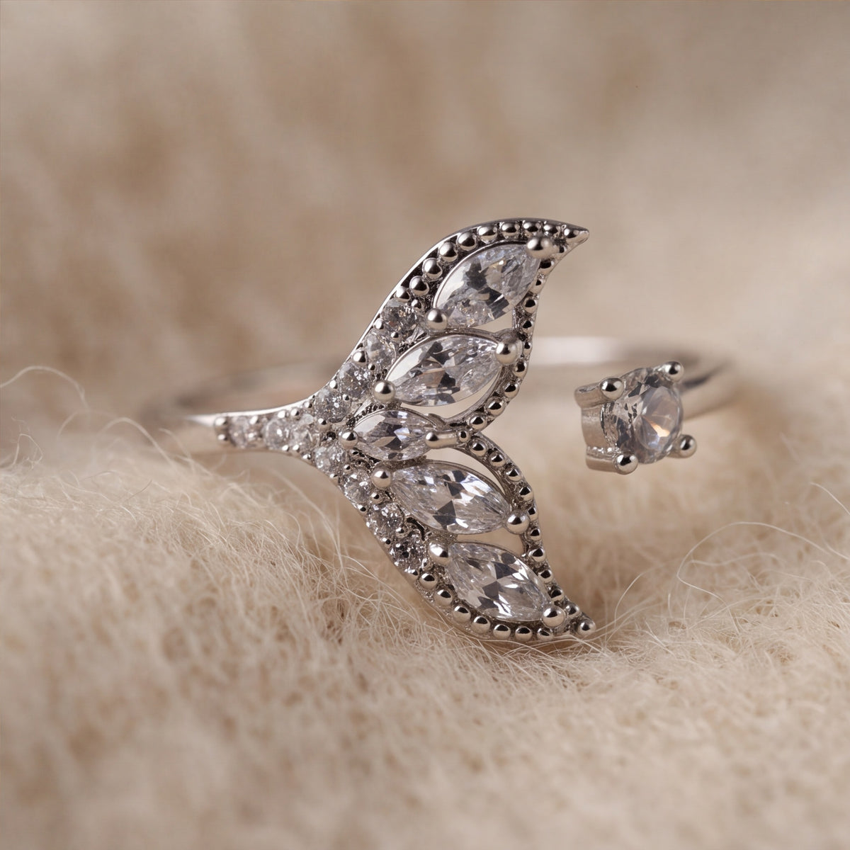 Leaf Crystal Open Ring