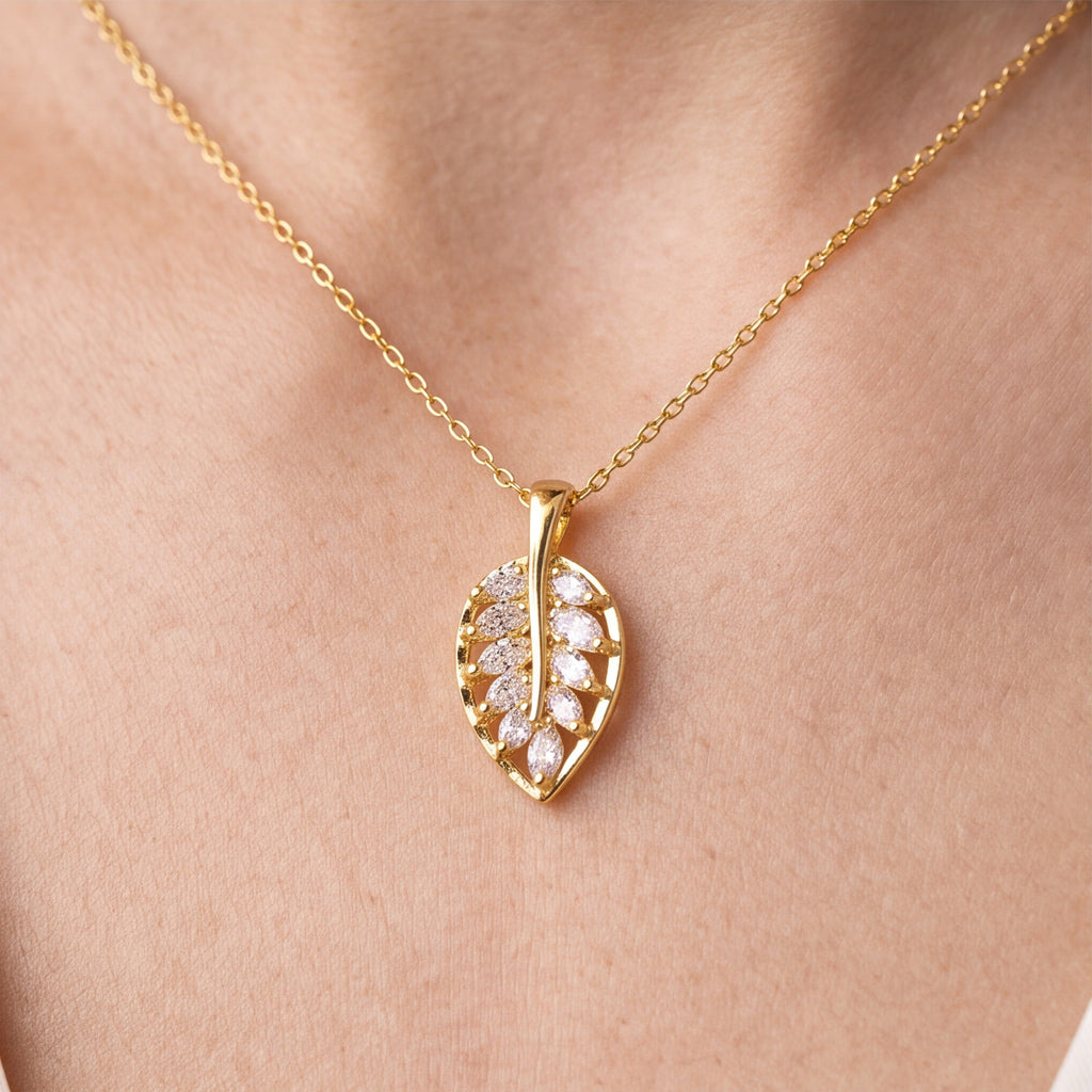 Crystal Leaf Drop Necklace