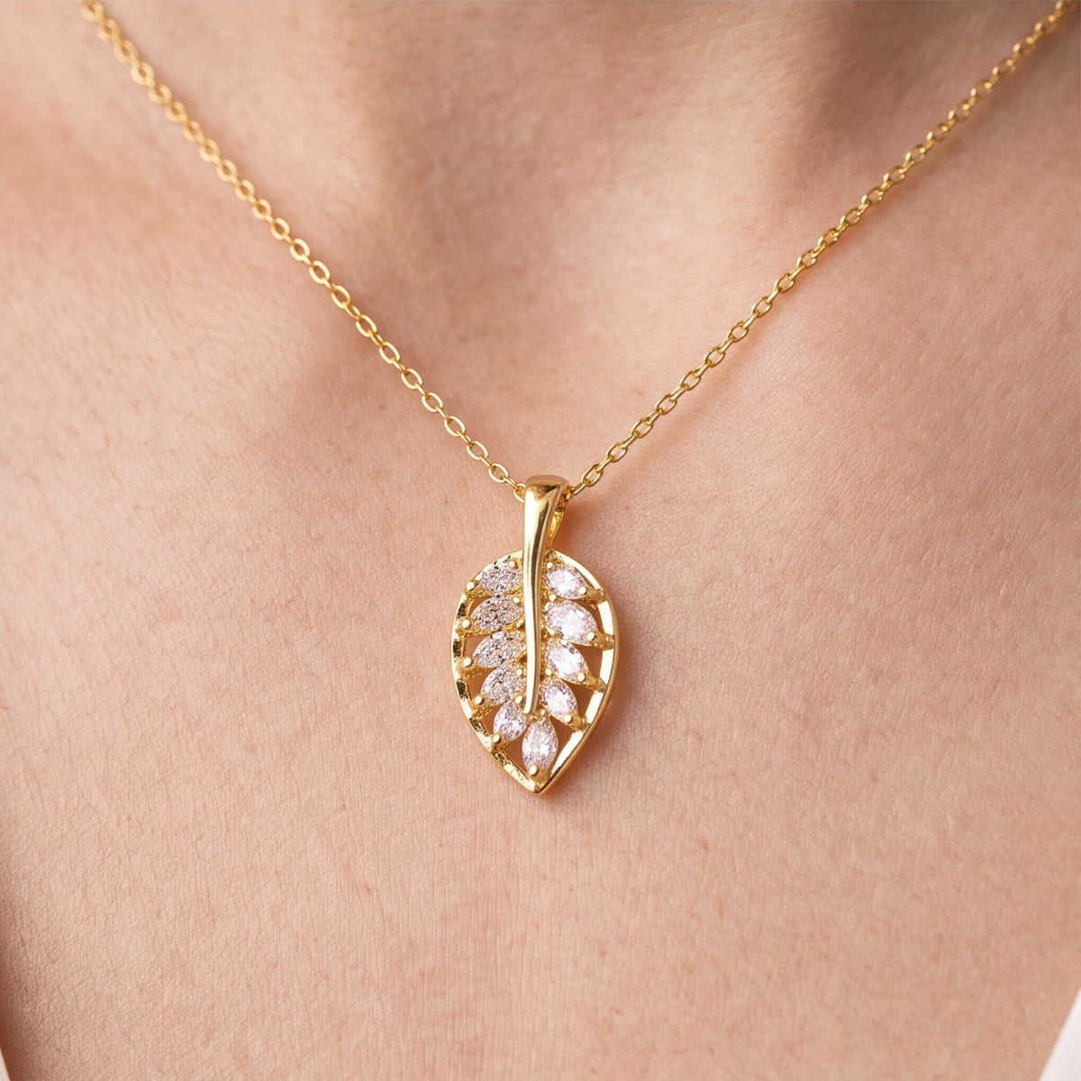 Crystal Leaf Drop Necklace