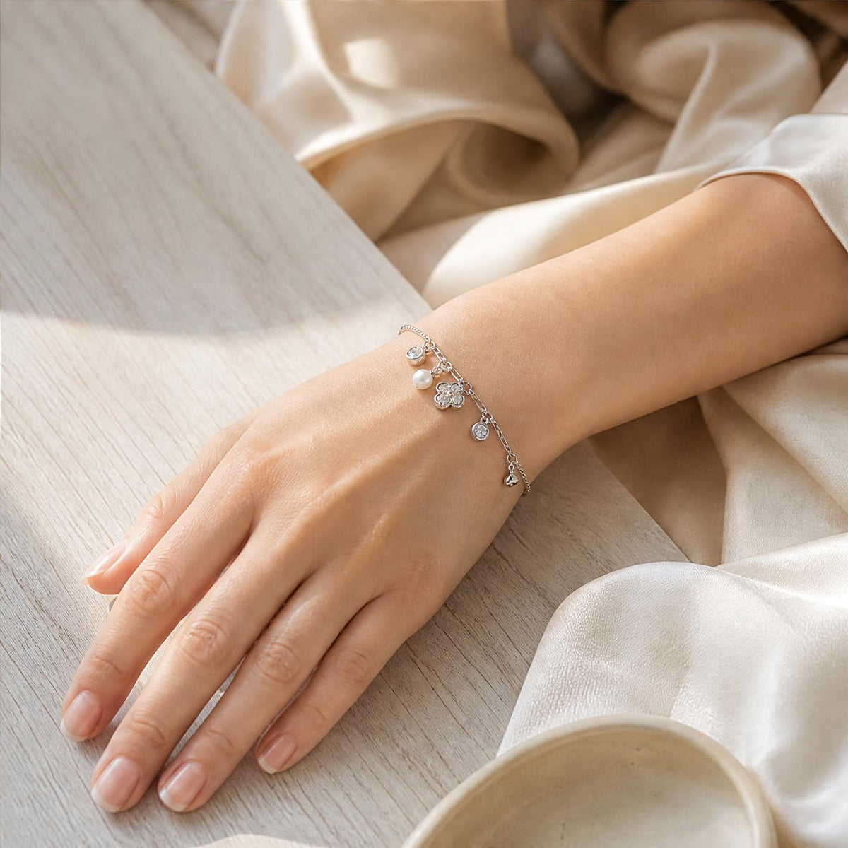 Multi Charm Pearl Adjustable Bracelet